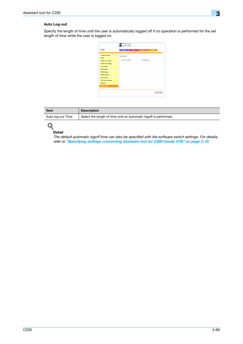 Auto log-out, Auto log-out -66 | Konica Minolta bizhub C200 User Manual | Page 161 / 167