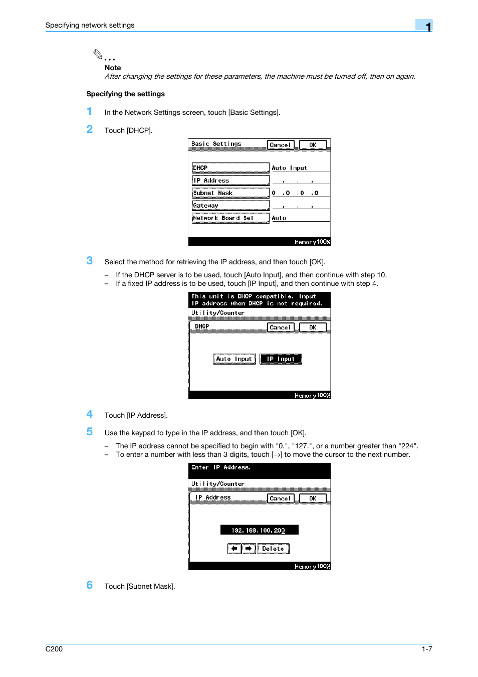 Specifying the settings, Specifying the settings -7 | Konica Minolta bizhub C200 User Manual | Page 18 / 167