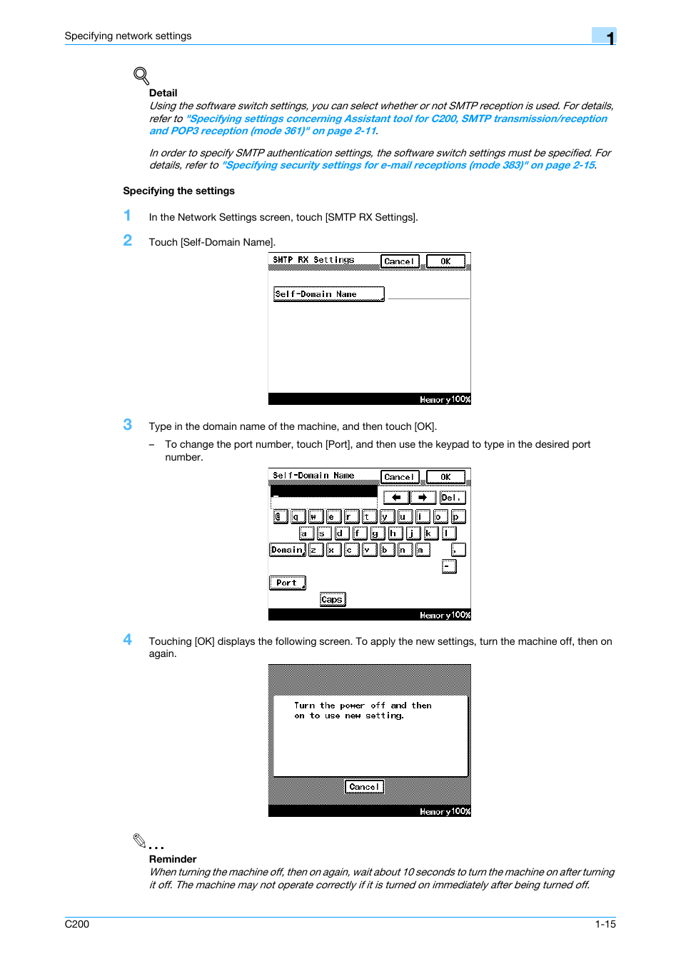 Specifying the settings, Specifying the settings -15 | Konica Minolta bizhub C200 User Manual | Page 26 / 167