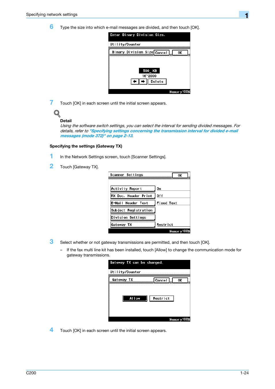 Specifying the settings (gateway tx), Specifying the settings (gateway tx) -24 | Konica Minolta bizhub C200 User Manual | Page 35 / 167
