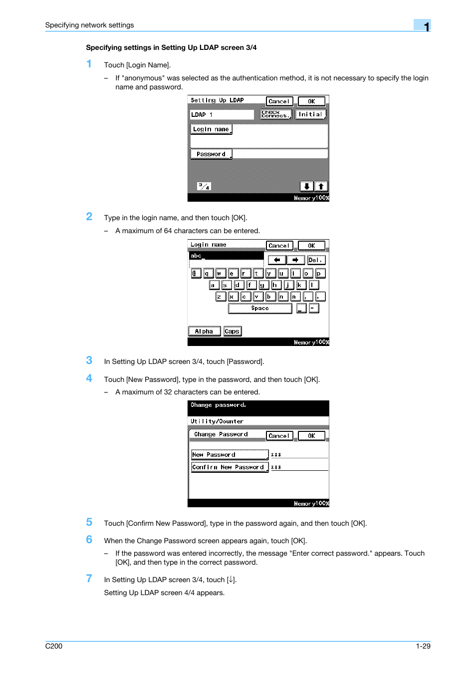 Specifying settings in setting up ldap screen 3/4 | Konica Minolta bizhub C200 User Manual | Page 40 / 167