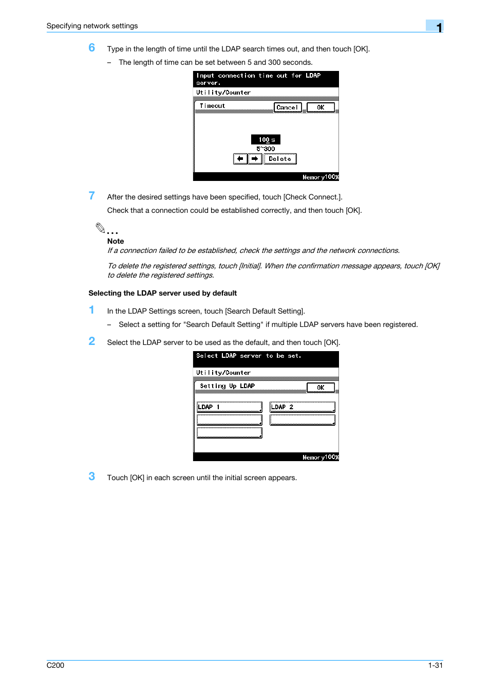 Selecting the ldap server used by default, Selecting the ldap server used by default -31 | Konica Minolta bizhub C200 User Manual | Page 42 / 167