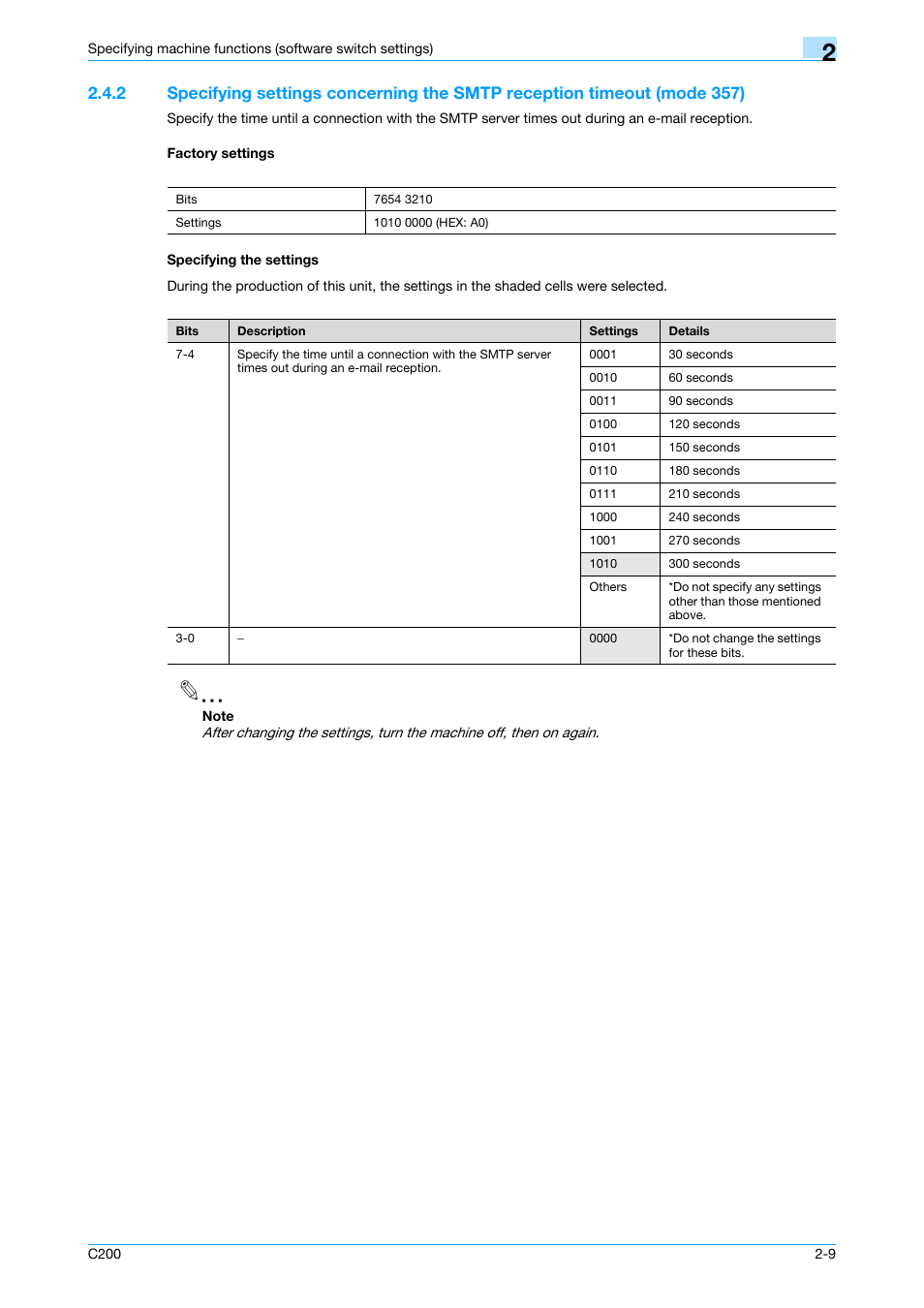 Factory settings, Specifying the settings, P. 2-9 | Konica Minolta bizhub C200 User Manual | Page 58 / 167
