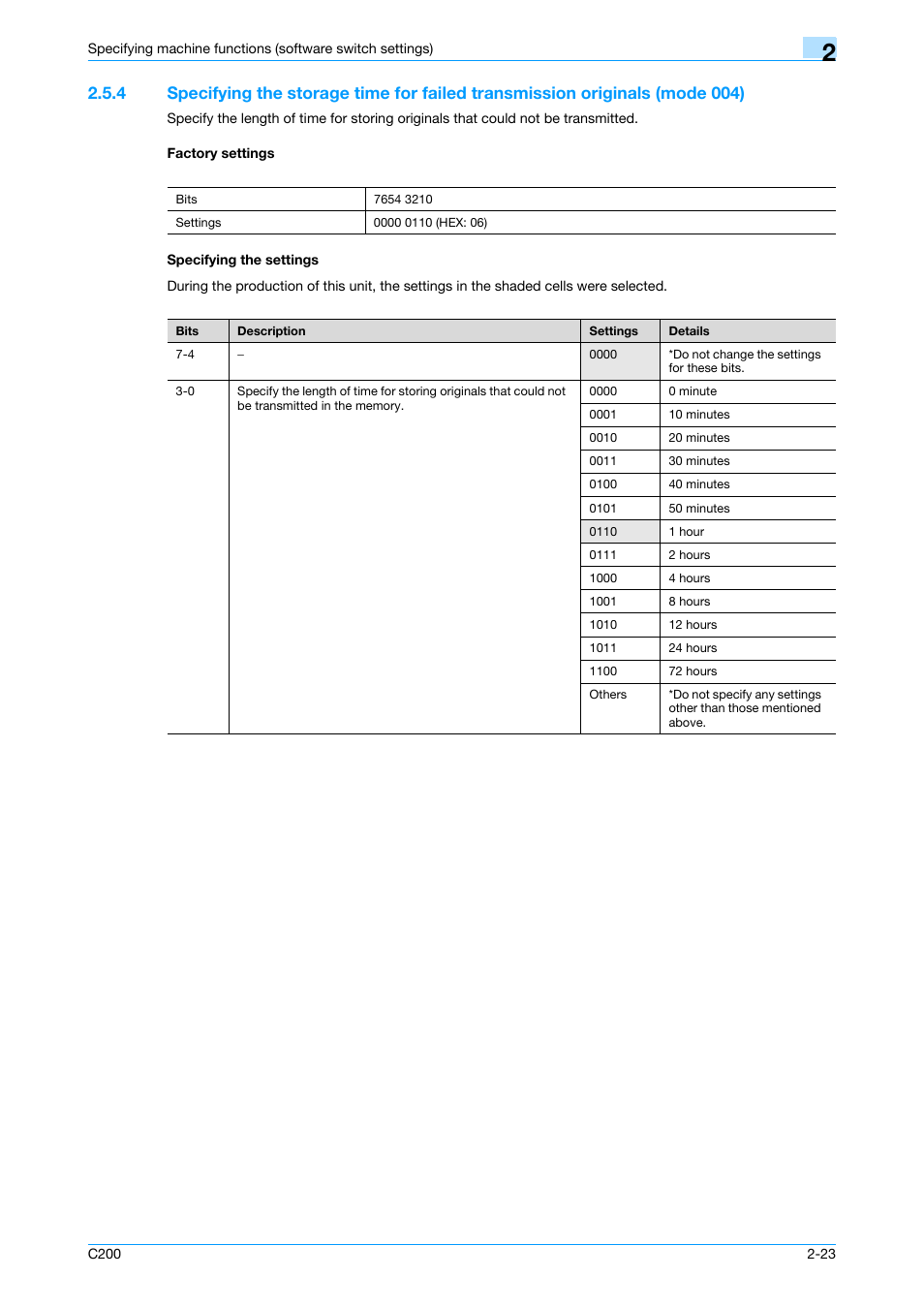Factory settings, Specifying the settings, P. 2-23 | Konica Minolta bizhub C200 User Manual | Page 72 / 167