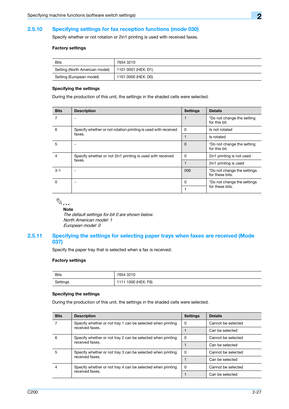 Factory settings, Specifying the settings, P. 2-27 | Konica Minolta bizhub C200 User Manual | Page 76 / 167