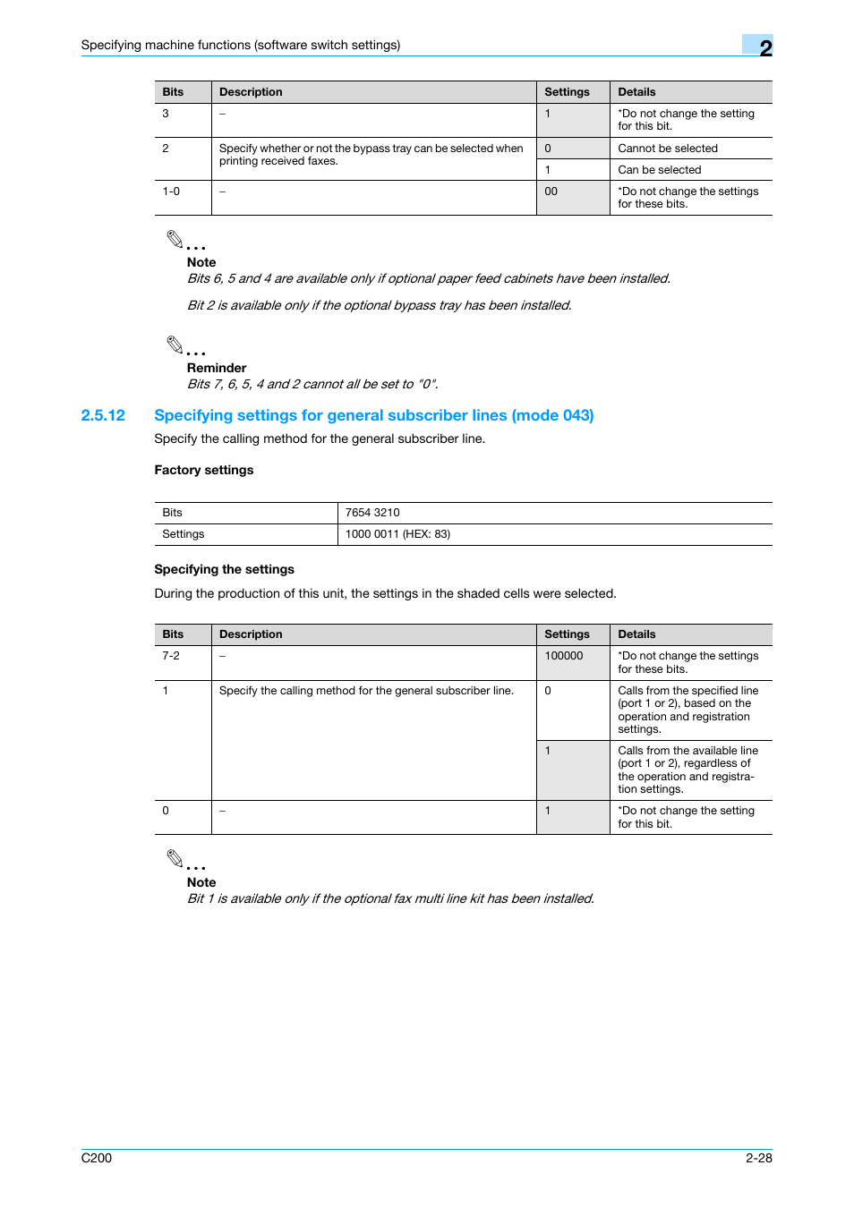 Factory settings, Specifying the settings, P. 2-28 | Konica Minolta bizhub C200 User Manual | Page 77 / 167