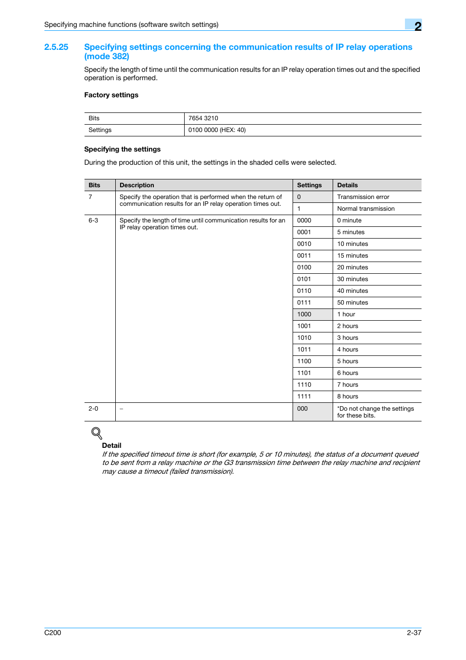 Factory settings, Specifying the settings, P. 2-37 | Konica Minolta bizhub C200 User Manual | Page 86 / 167