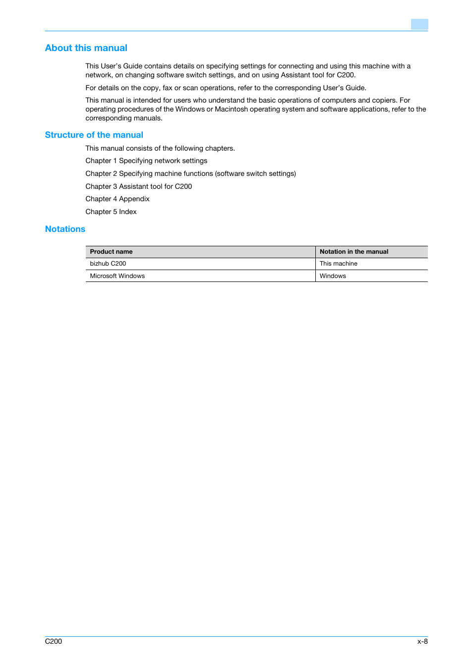 About this manual, Structure of the manual, Notations | Konica Minolta bizhub C200 User Manual | Page 9 / 167