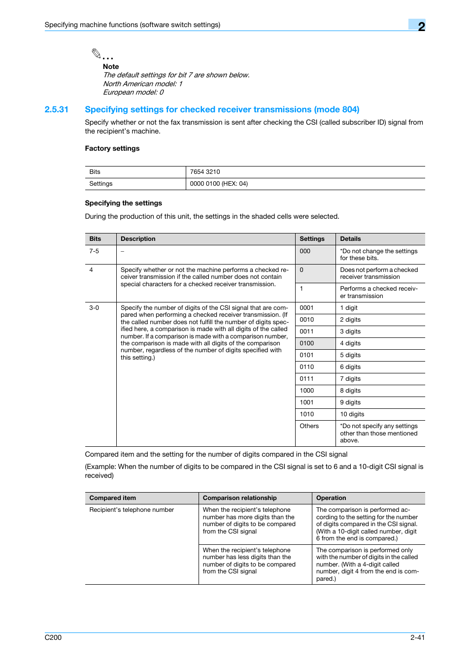 Factory settings, Specifying the settings, P. 2-41 | Konica Minolta bizhub C200 User Manual | Page 90 / 167