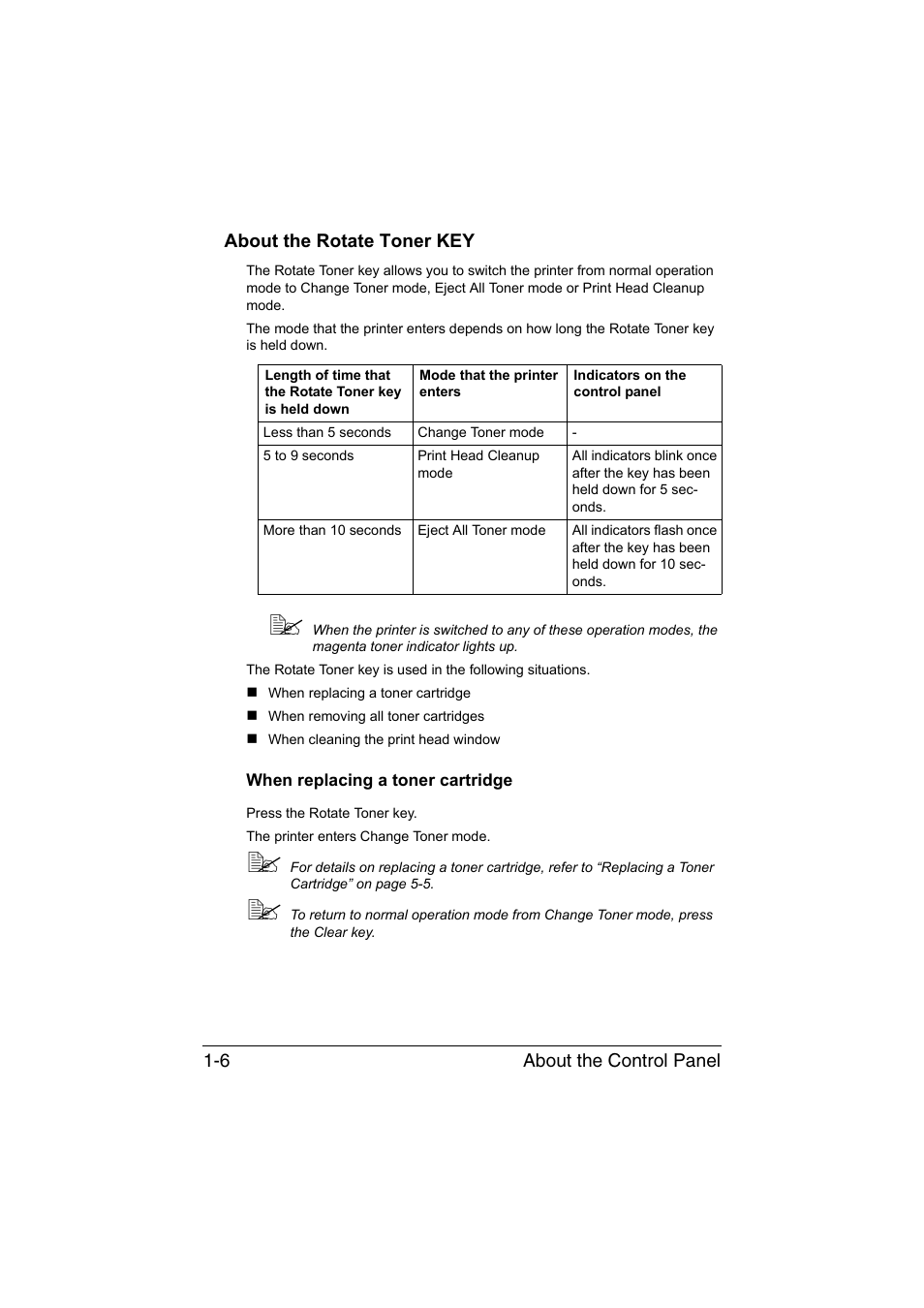 About the rotate toner key, When replacing a toner cartridge, About the rotate toner key -6 | When replacing a toner cartridge -6 | Konica Minolta magicolor 1600W User Manual | Page 15 / 125