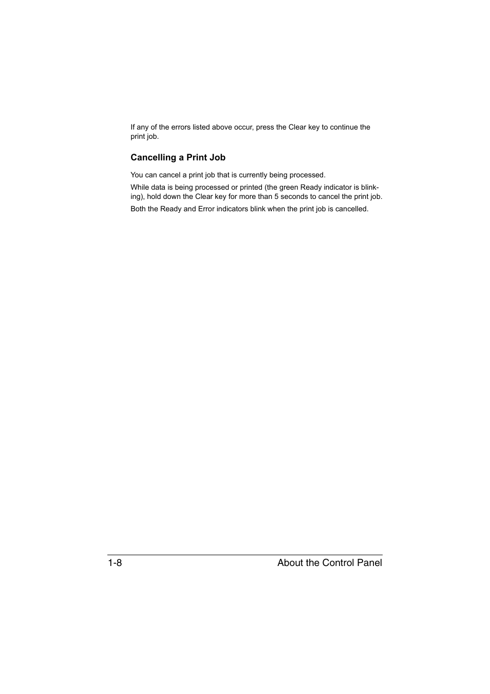 Cancelling a print job, Cancelling a print job -8 | Konica Minolta magicolor 1600W User Manual | Page 17 / 125