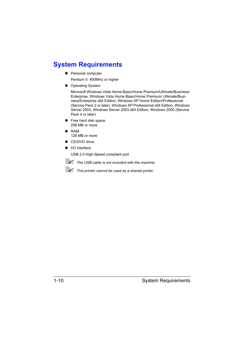System requirements, System requirements -10 | Konica Minolta magicolor 1600W User Manual | Page 19 / 125