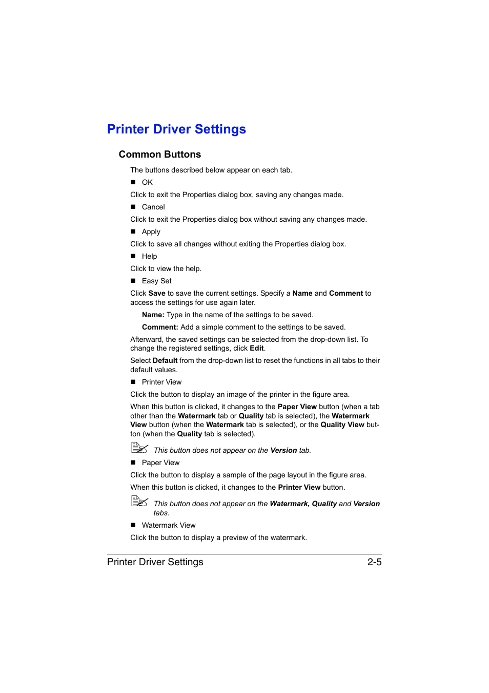Printer driver settings, Common buttons, Printer driver settings -5 | Common buttons -5 | Konica Minolta magicolor 1600W User Manual | Page 24 / 125