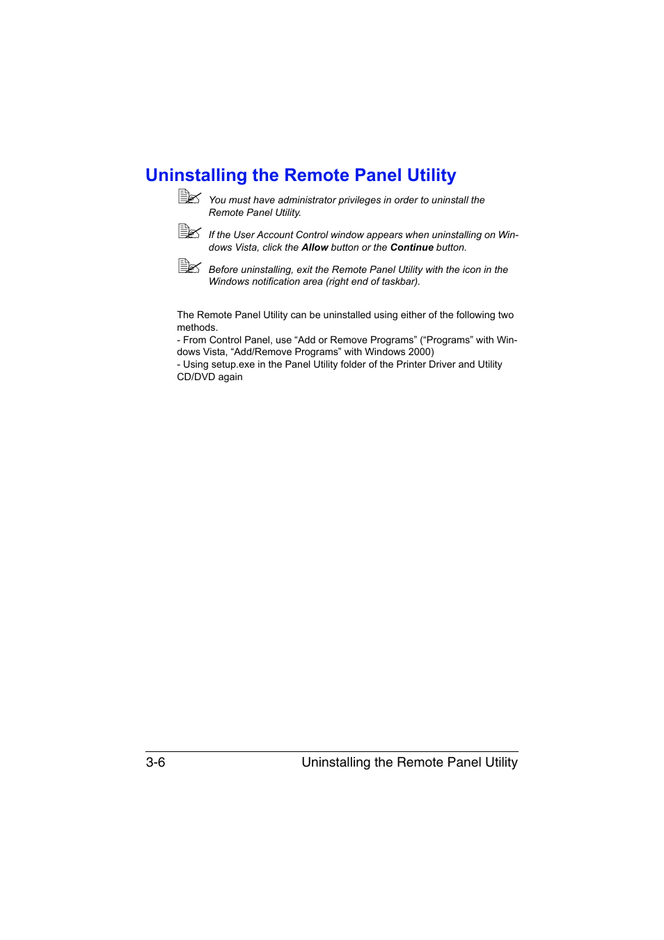 Uninstalling the remote panel utility, Uninstalling the remote panel utility -6 | Konica Minolta magicolor 1600W User Manual | Page 33 / 125