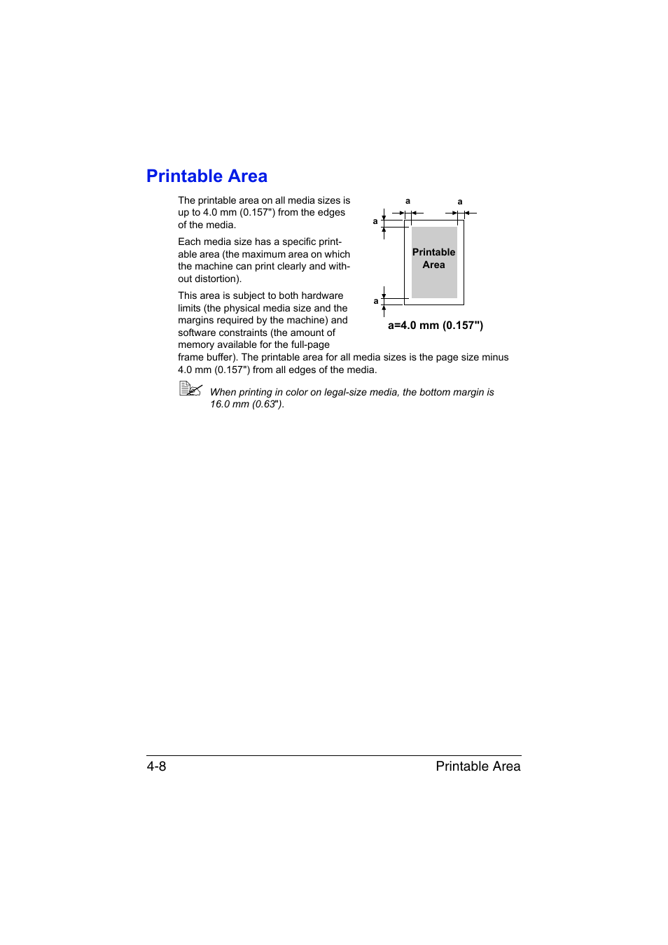 Printable area, Printable area -8 | Konica Minolta magicolor 1600W User Manual | Page 41 / 125