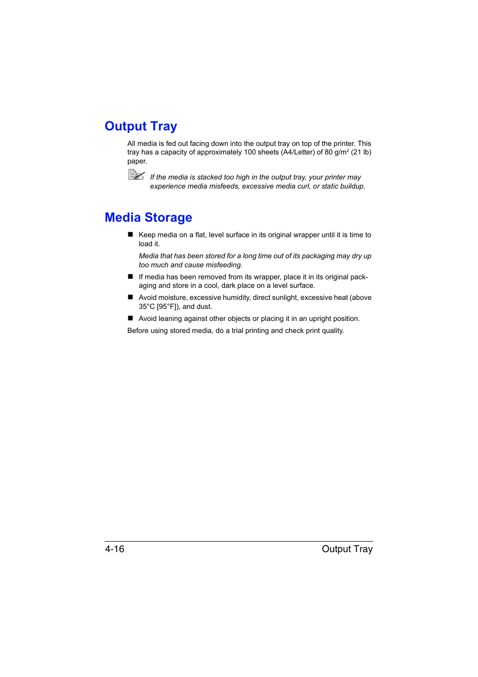 Output tray, Media storage, Output tray -16 media storage -16 | Konica Minolta magicolor 1600W User Manual | Page 49 / 125