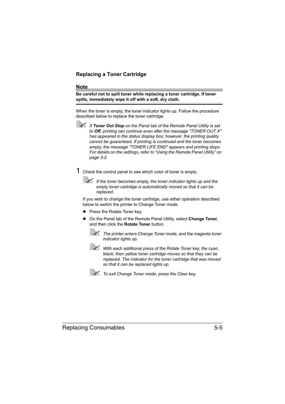 Replacing a toner cartridge, Replacing a toner cartridge -5 | Konica Minolta magicolor 1600W User Manual | Page 54 / 125