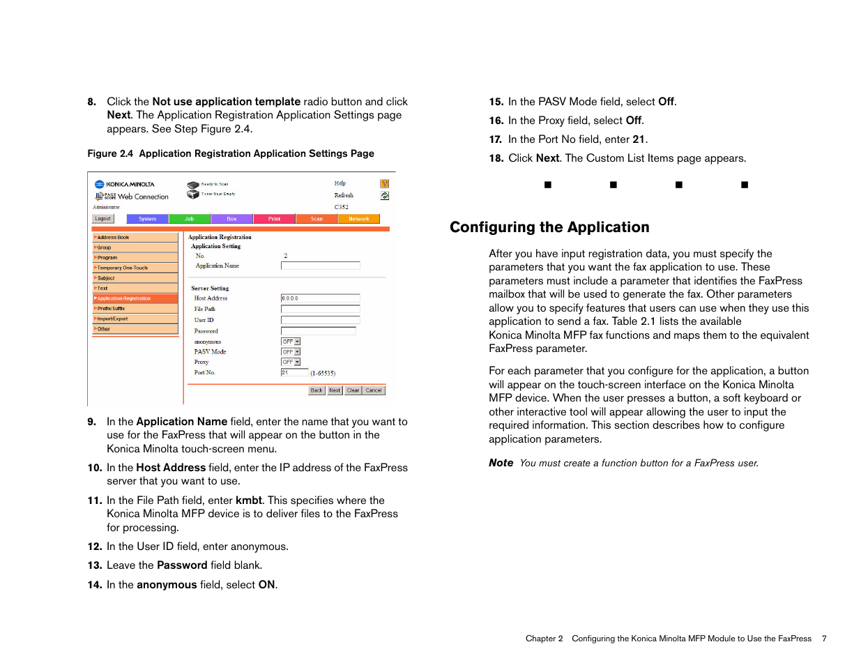 Configuring the application | Konica Minolta OpenText FaxPress User Manual | Page 15 / 28
