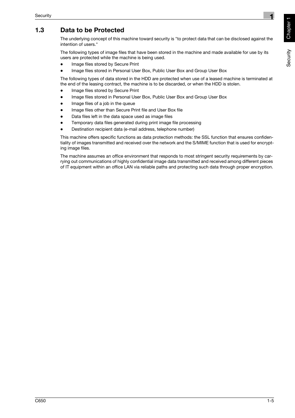 3 data to be protected, Data to be protected -5 | Konica Minolta bizhub C650 User Manual | Page 10 / 192