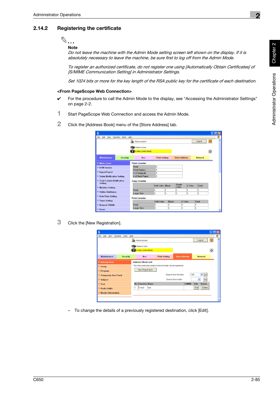 2 registering the certificate | Konica Minolta bizhub C650 User Manual | Page 100 / 192