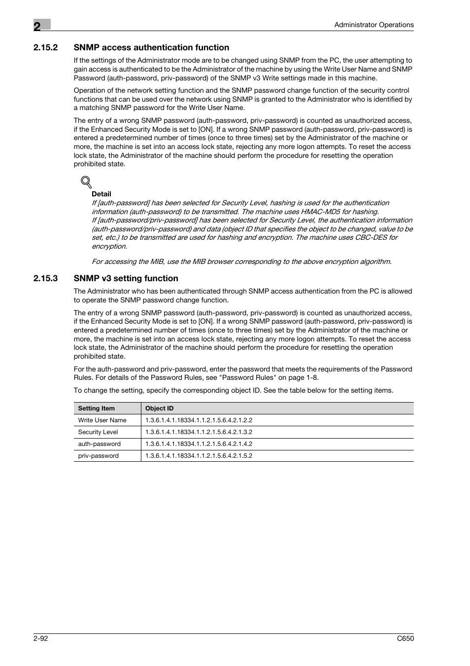 2 snmp access authentication function, 3 snmp v3 setting function, Snmp access authentication function -92 | Snmp v3 setting function -92 | Konica Minolta bizhub C650 User Manual | Page 107 / 192