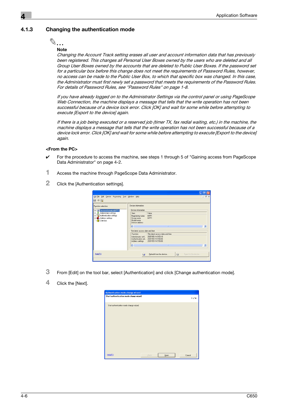 3 changing the authentication mode, From the pc | Konica Minolta bizhub C650 User Manual | Page 159 / 192