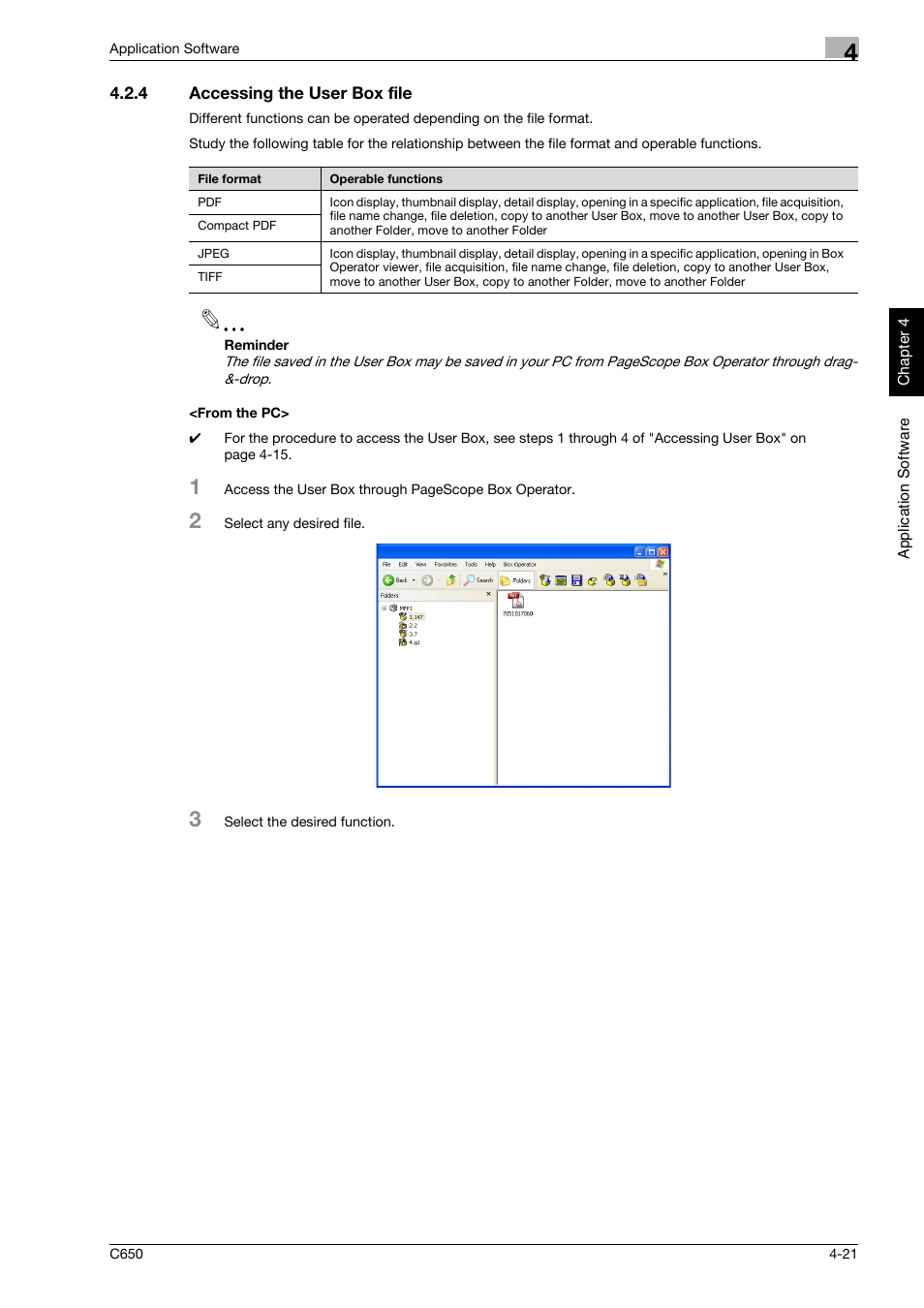 4 accessing the user box file, From the pc, Accessing the user box file -21 <from the pc> -21 | Konica Minolta bizhub C650 User Manual | Page 174 / 192