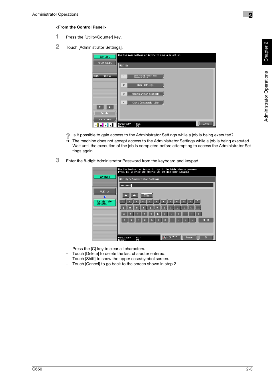 From the control panel, From the control panel> -3 | Konica Minolta bizhub C650 User Manual | Page 18 / 192