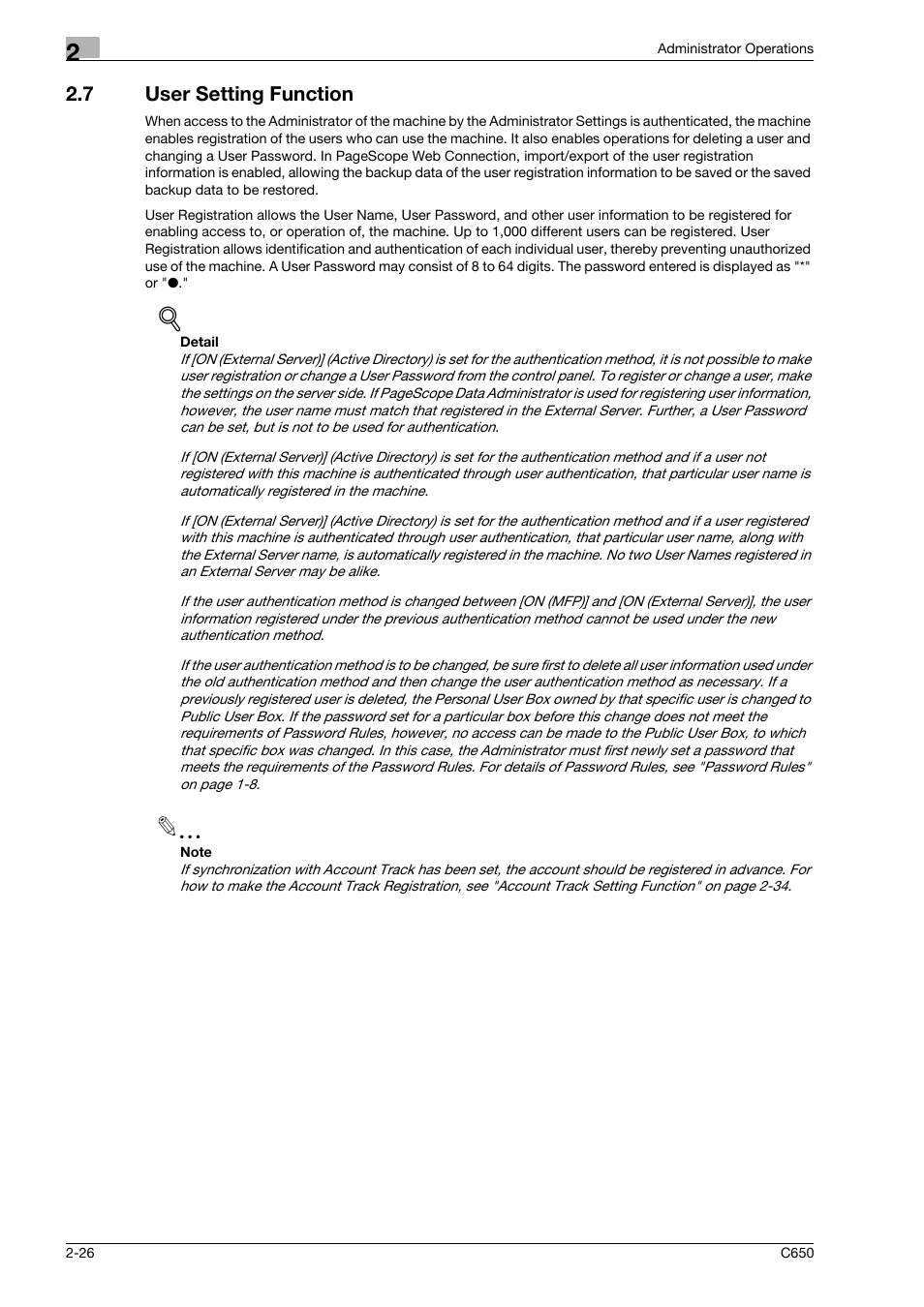 7 user setting function, User setting function -26 | Konica Minolta bizhub C650 User Manual | Page 41 / 192