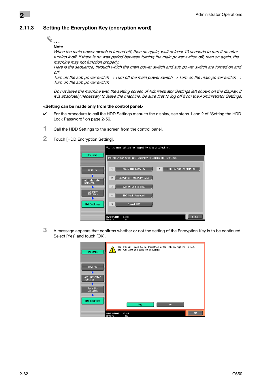 3 setting the encryption key (encryption word), Setting can be made only from the control panel | Konica Minolta bizhub C650 User Manual | Page 77 / 192