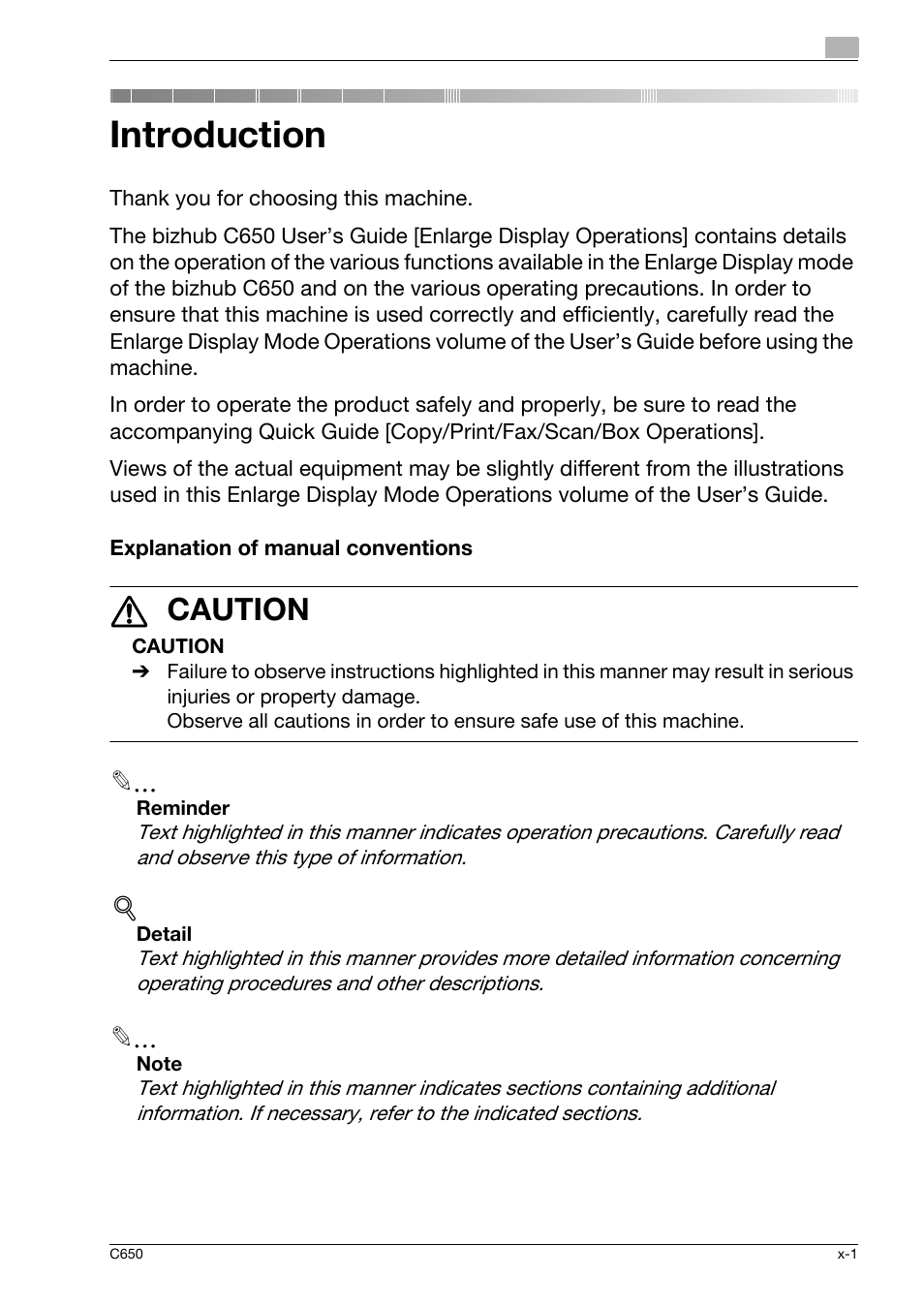 Introduction, 7 caution | Konica Minolta bizhub C650 User Manual | Page 2 / 118