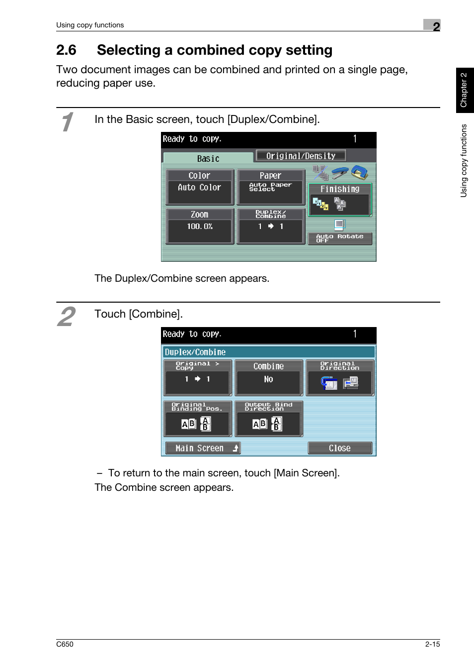 6 selecting a combined copy setting, 6 selecting a combined copy setting -15 | Konica Minolta bizhub C650 User Manual | Page 44 / 118