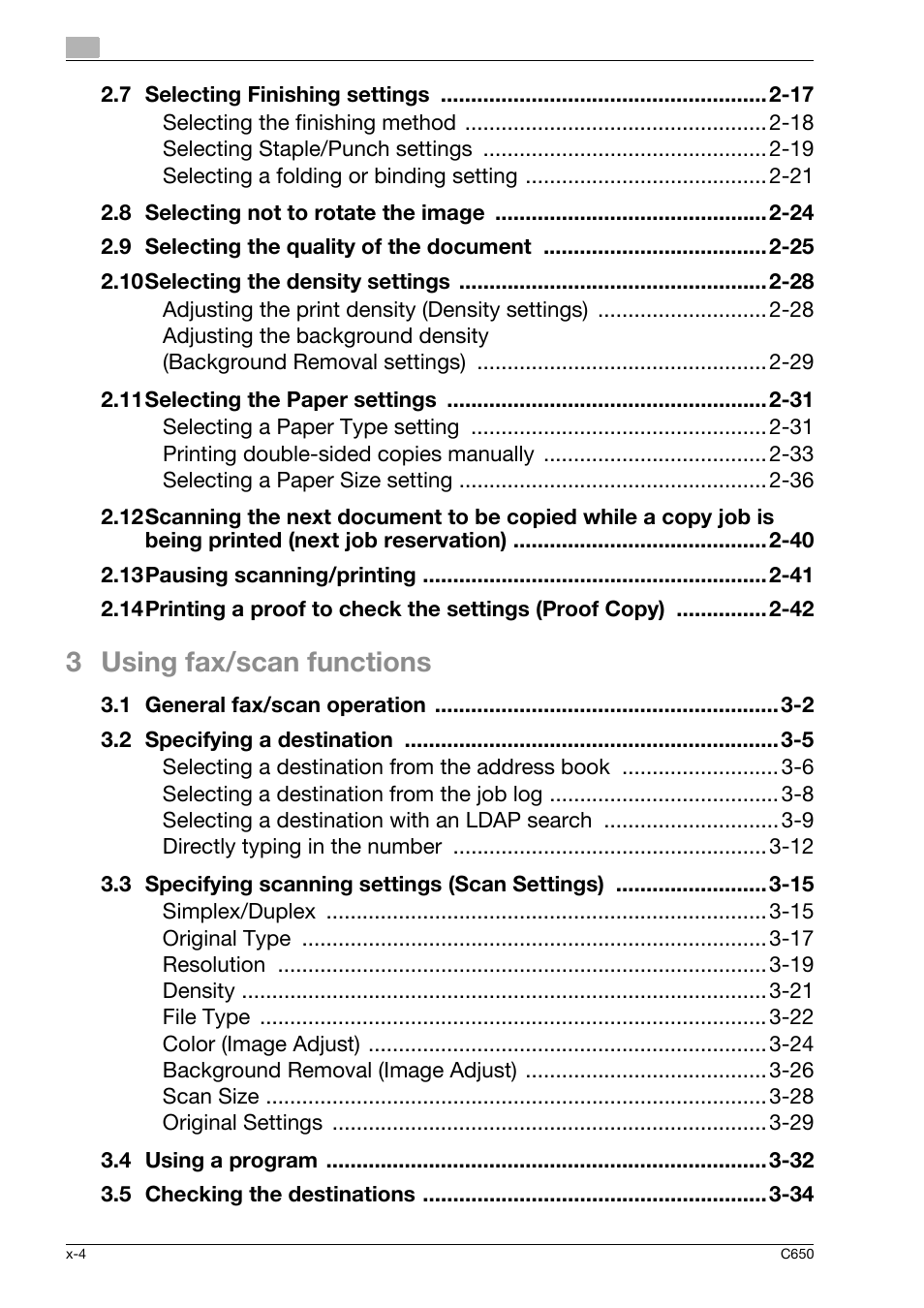 3 using fax/scan functions | Konica Minolta bizhub C650 User Manual | Page 5 / 118
