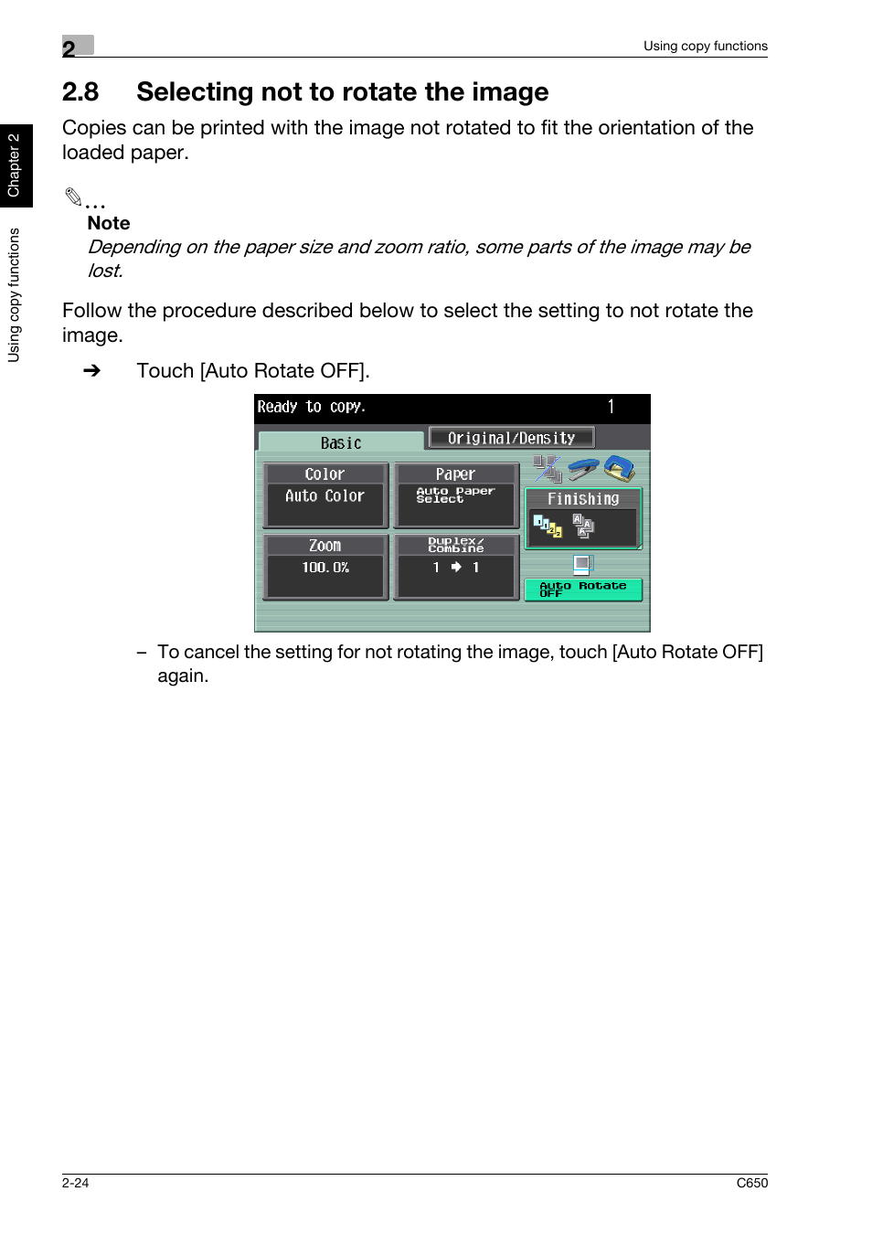 8 selecting not to rotate the image, 8 selecting not to rotate the image -24 | Konica Minolta bizhub C650 User Manual | Page 53 / 118