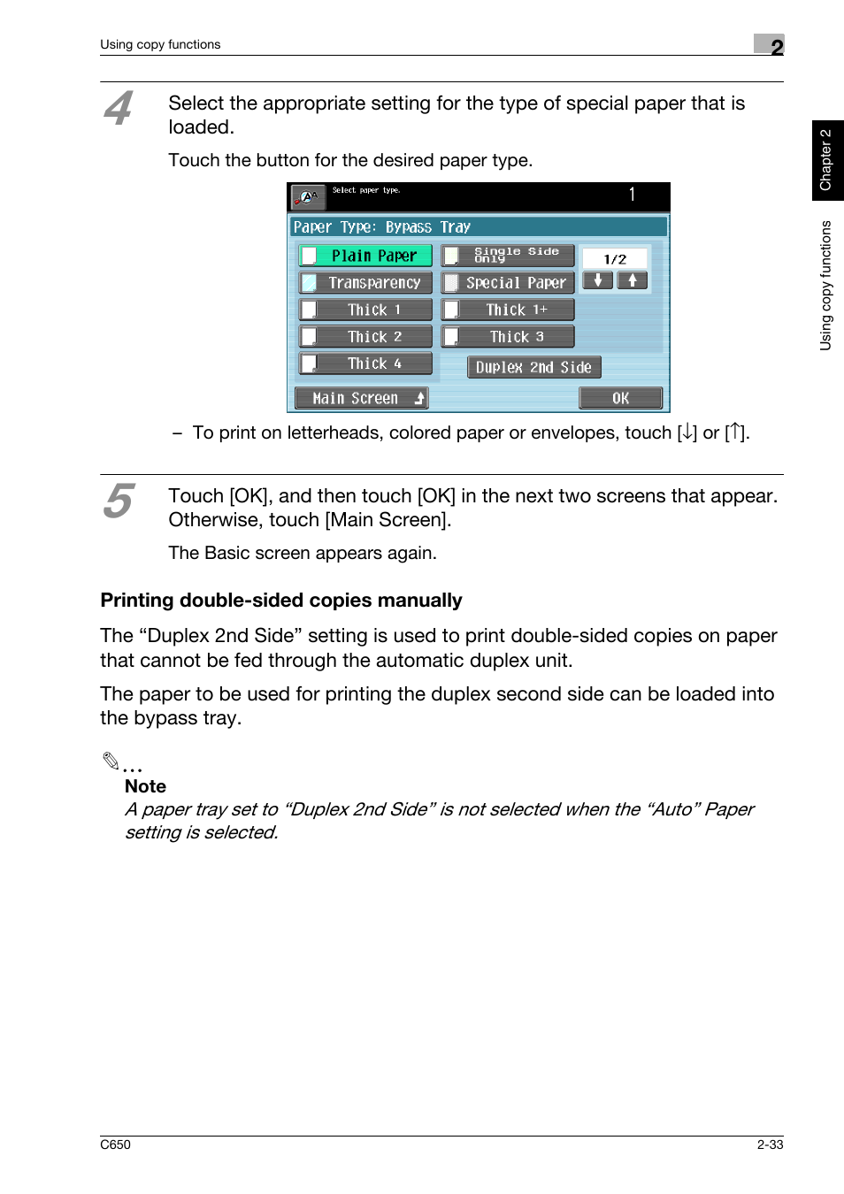 Printing double-sided copies manually, Printing double-sided copies manually -33 | Konica Minolta bizhub C650 User Manual | Page 62 / 118