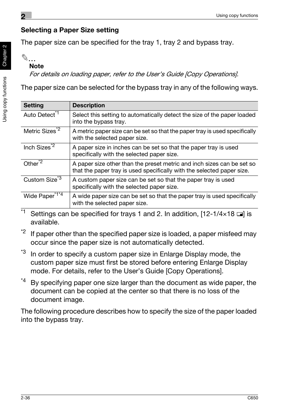 Selecting a paper size setting, Selecting a paper size setting -36 | Konica Minolta bizhub C650 User Manual | Page 65 / 118