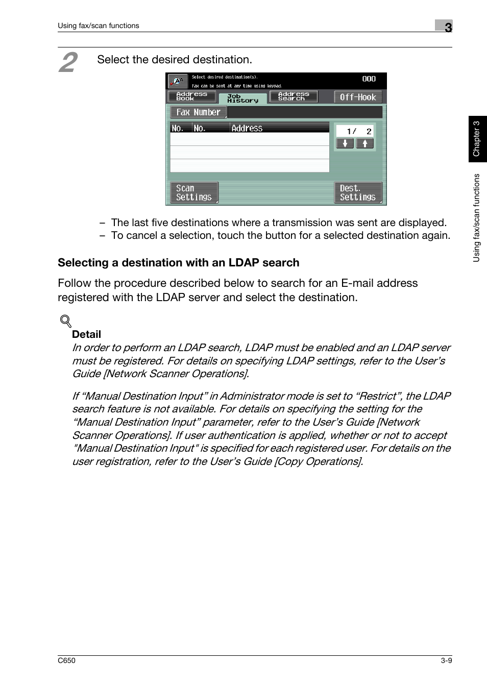 Selecting a destination with an ldap search, Selecting a destination with an ldap search -9 | Konica Minolta bizhub C650 User Manual | Page 82 / 118