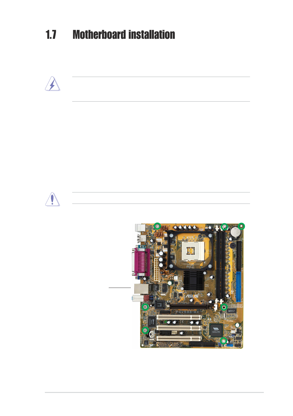 7 motherboard installation, 1 placement direction, 2 screw holes | Asus P4V533-MX User Manual | Page 19 / 60