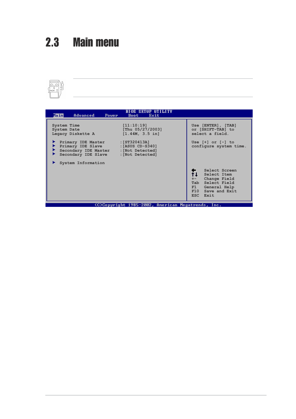 3 main menu | Asus P4V533-MX User Manual | Page 39 / 60