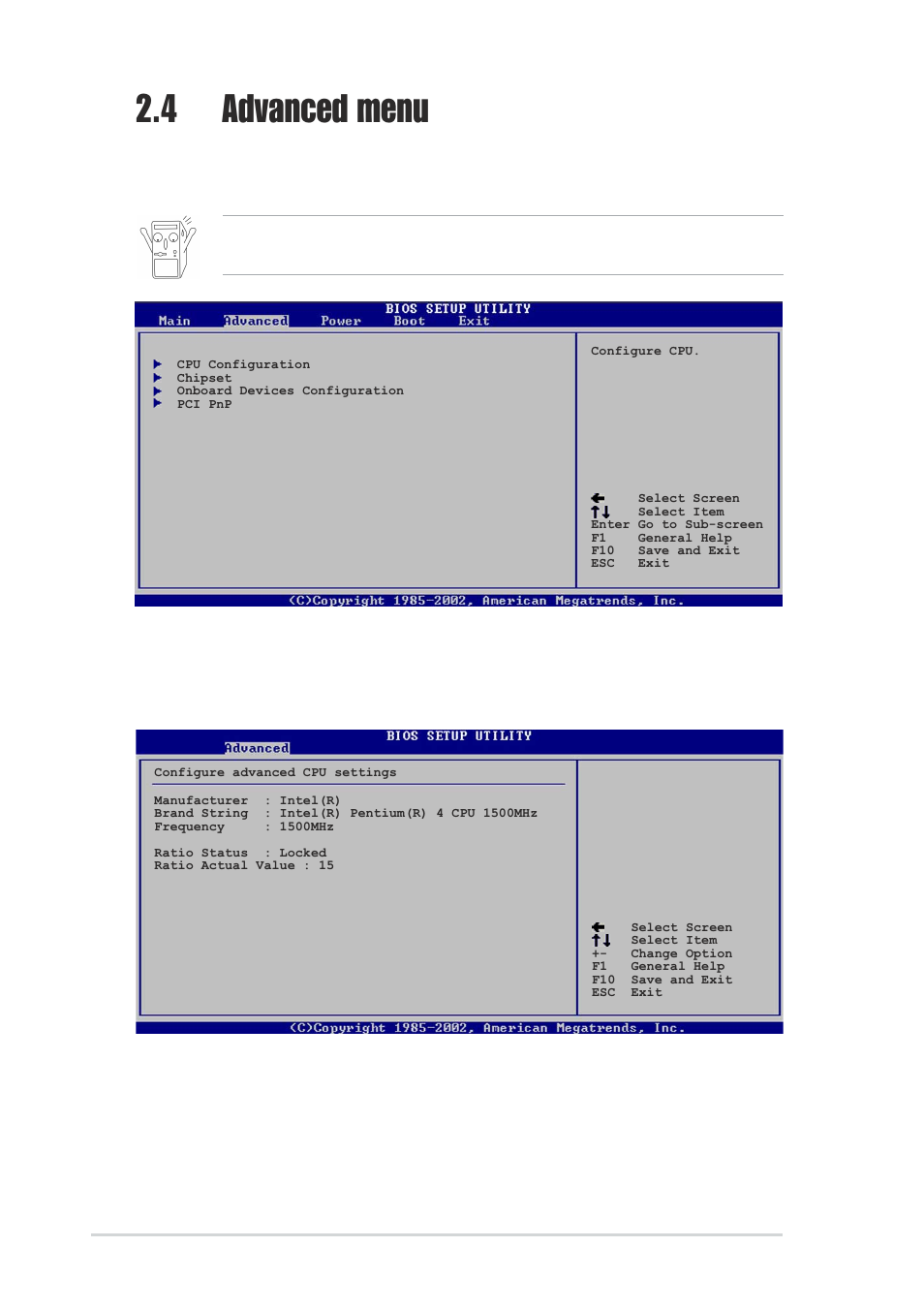 4 advanced menu, 1 cpu configuration | Asus P4V533-MX User Manual | Page 42 / 60