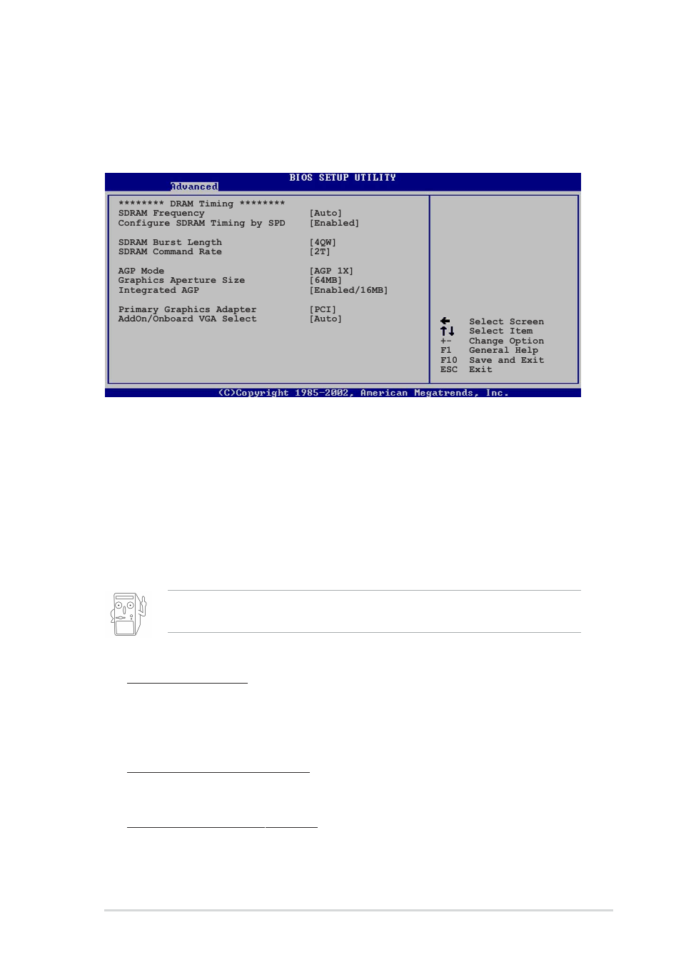 2 chipset, Sdram frequency [auto, Configure dram timing by spd [enabled | Cas# latency [2.5, Precharge to active (trp) [3t, Active to precharge (tras) [6t | Asus P4V533-MX User Manual | Page 43 / 60