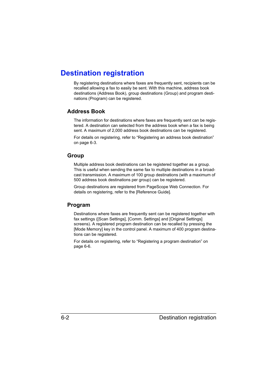 Destination registration, Address book, Group | Program, Destination registration -2, Address book -2 group -2 program -2 | Konica Minolta bizhub C35 User Manual | Page 105 / 140