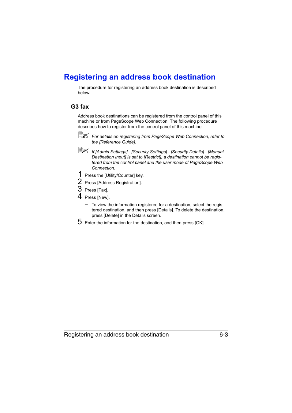 Registering an address book destination, G3 fax, Registering an address book destination -3 | G3 fax -3 | Konica Minolta bizhub C35 User Manual | Page 106 / 140