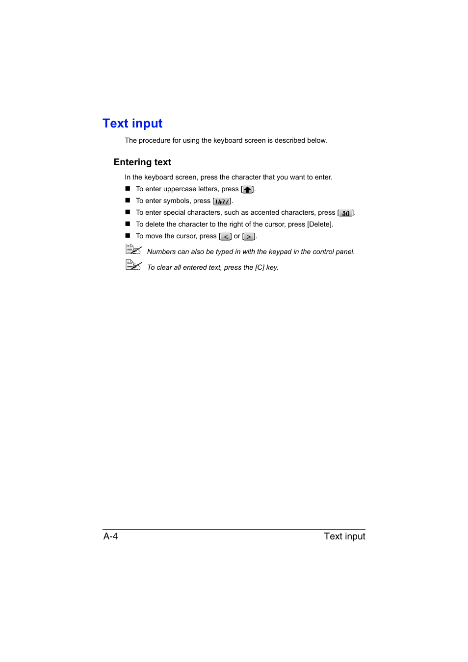 Text input, Entering text | Konica Minolta bizhub C35 User Manual | Page 135 / 140