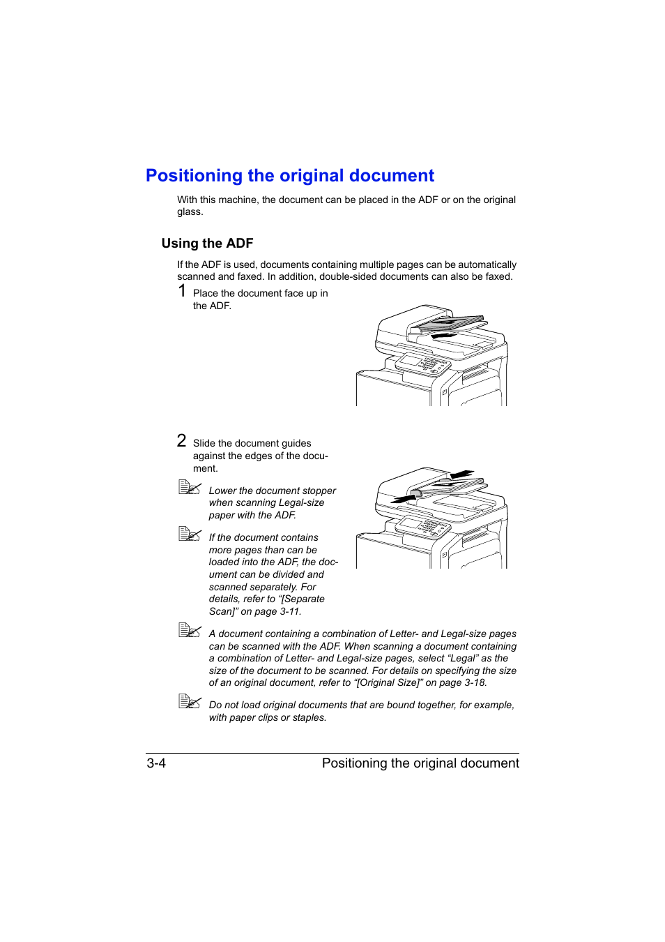 Positioning the original document, Using the adf, Positioning the original document -4 | Using the adf -4 | Konica Minolta bizhub C35 User Manual | Page 49 / 140