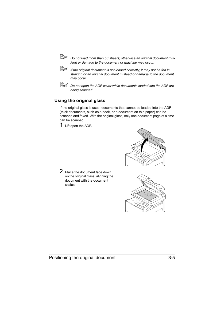 Using the original glass, Using the original glass -5 | Konica Minolta bizhub C35 User Manual | Page 50 / 140