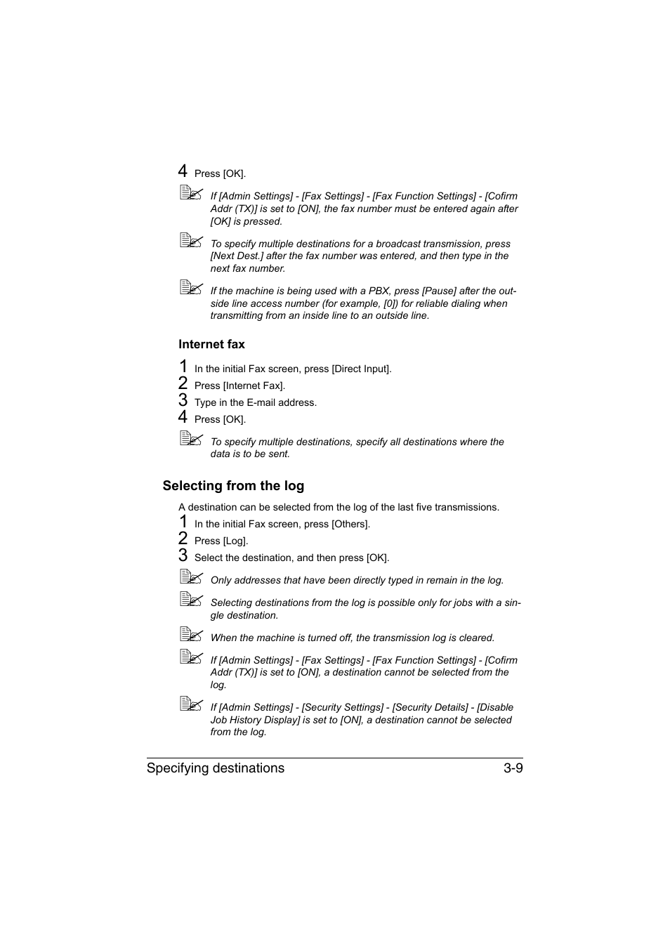 Internet fax, Selecting from the log, Internet fax -9 | Selecting from the log -9 | Konica Minolta bizhub C35 User Manual | Page 54 / 140