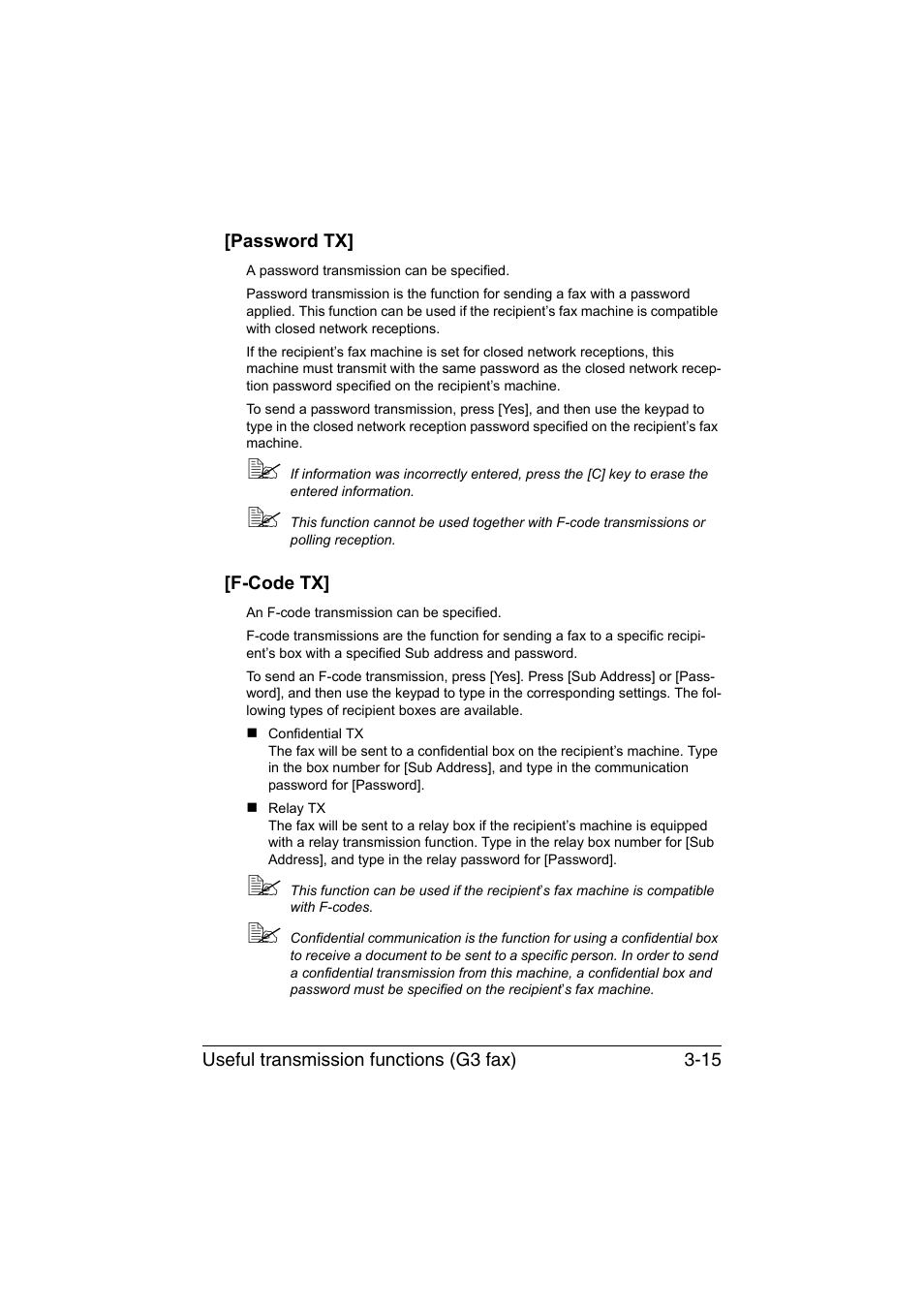 Password tx, F-code tx, Password tx] -15 [f-code tx] -15 | Konica Minolta bizhub C35 User Manual | Page 60 / 140