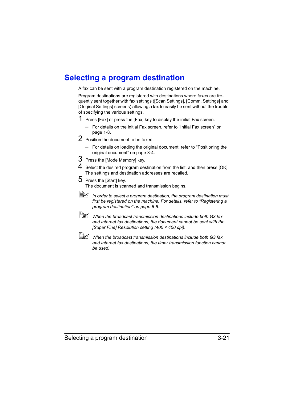 Selecting a program destination, Selecting a program destination -21 | Konica Minolta bizhub C35 User Manual | Page 66 / 140