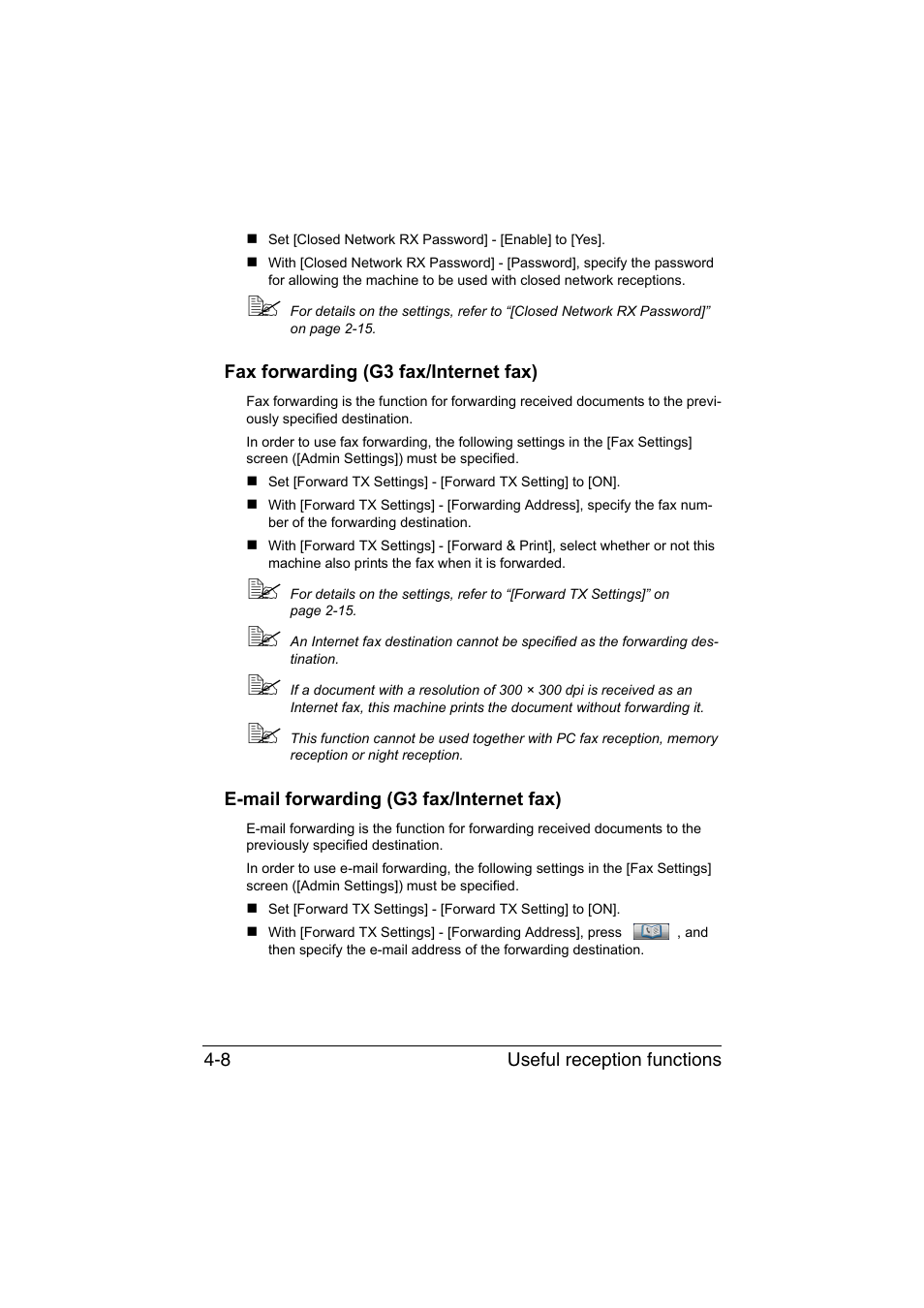 Fax forwarding (g3 fax/internet fax), E-mail forwarding (g3 fax/internet fax) | Konica Minolta bizhub C35 User Manual | Page 77 / 140